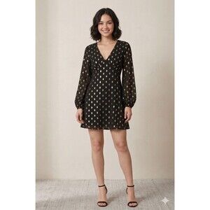 Retro Small Women’s Metallic Polka Dot V-Neck Mini Dress